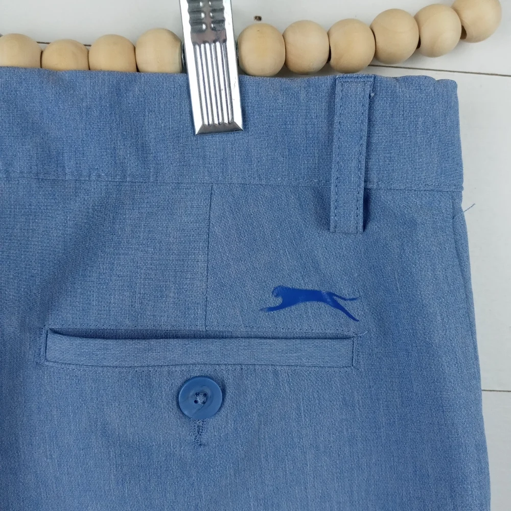 Slazenger boys M light blue performance fabric golf shorts button, zipper fly